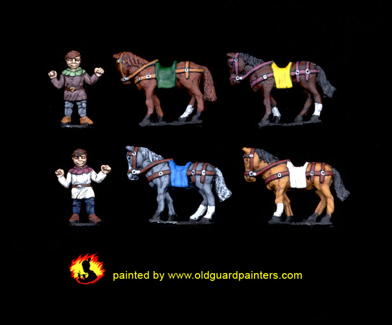 CM35 Horse Holders and Horses (2 Figures, 4 Horses)
