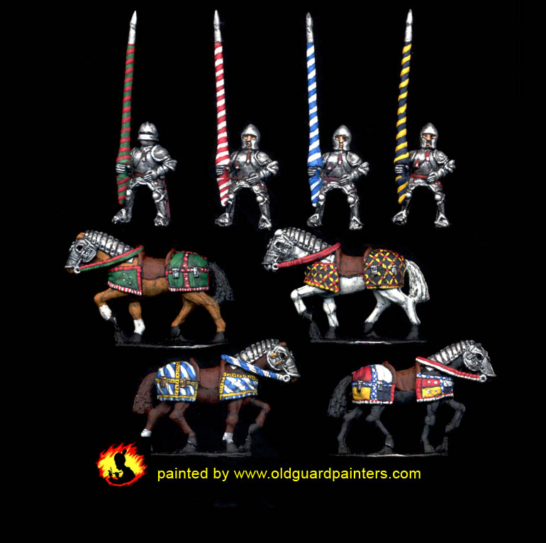 WOR10 Mounted Knights, Metal Barded Horses (4 Figures)