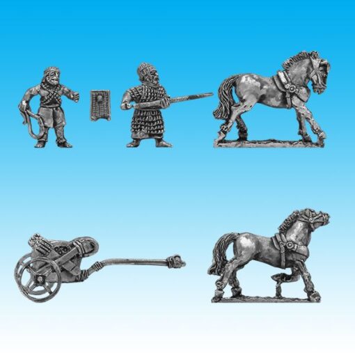 BI075 Mitanni two-horse chariot, unarmoured driver and armoured